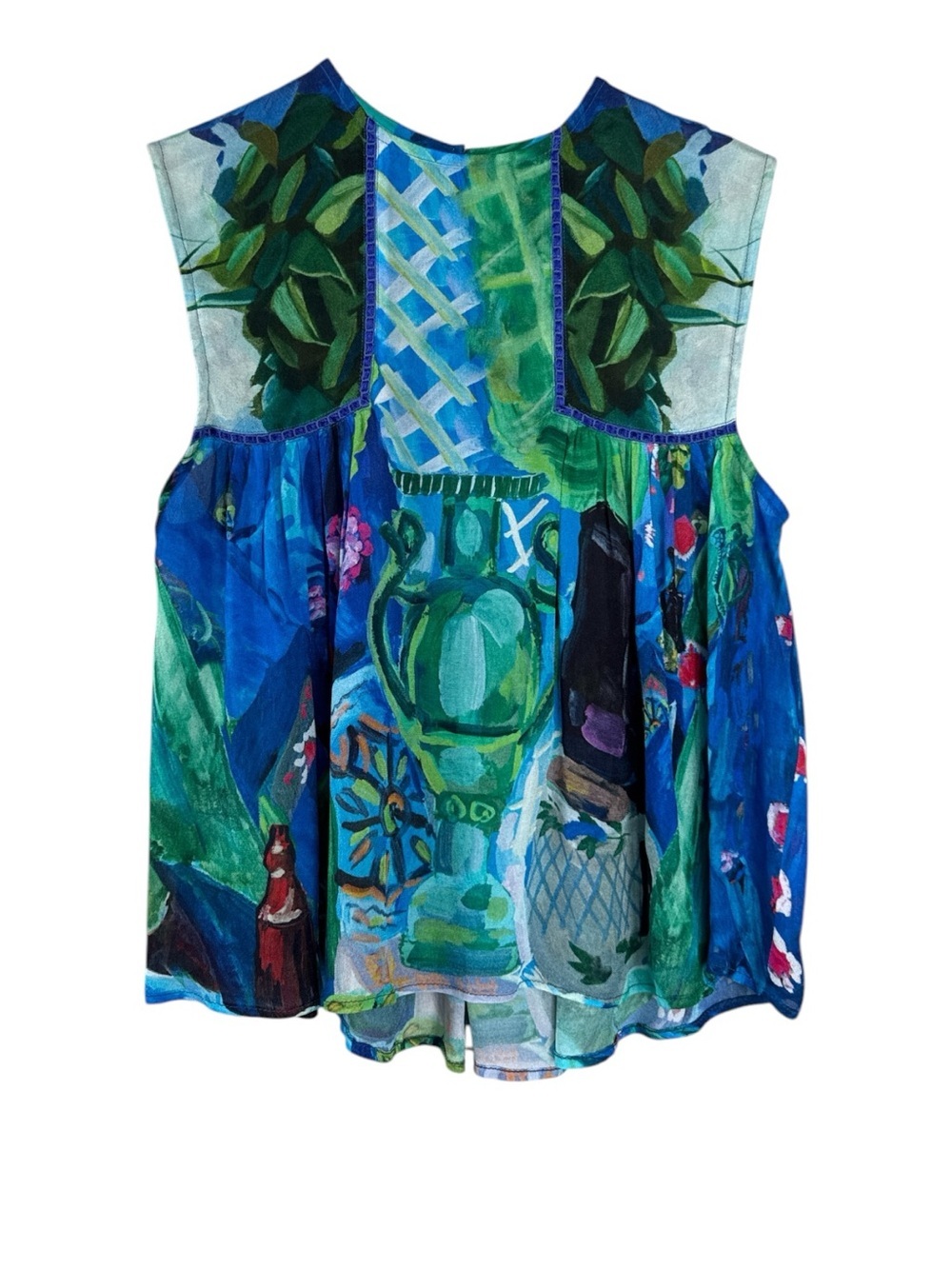 BL-NK London for Anthro Abstract Botanical Print Sleeveless Babydoll Top XS